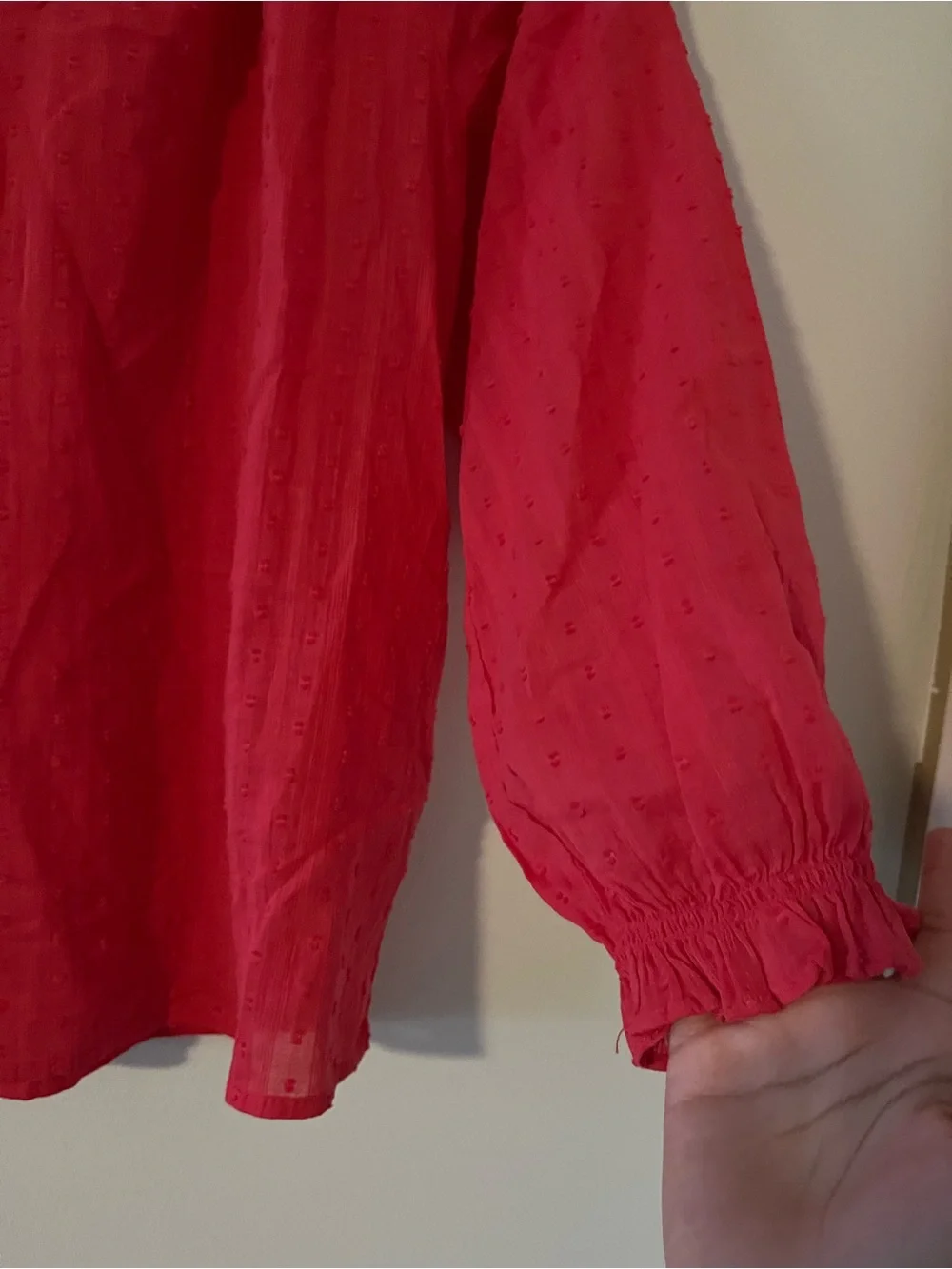 J Crew Red Swiss Dot 100% Cotton Peasant Top Small Petite Cottagecore Prairie